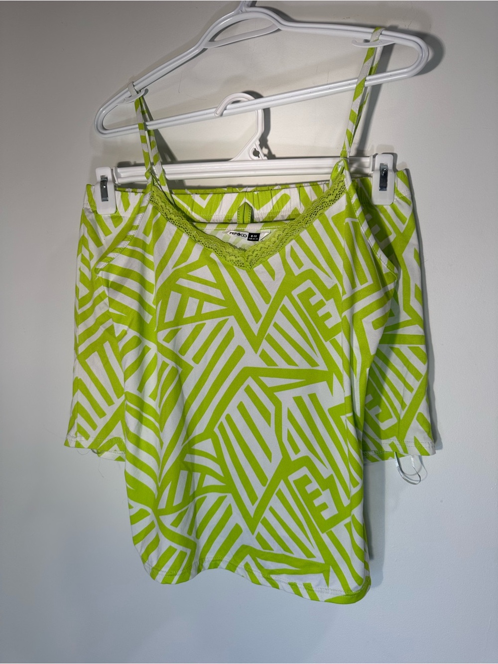 Pep & Co Lime Green & White Spaghetti-Strap Camisole Pyjama Set